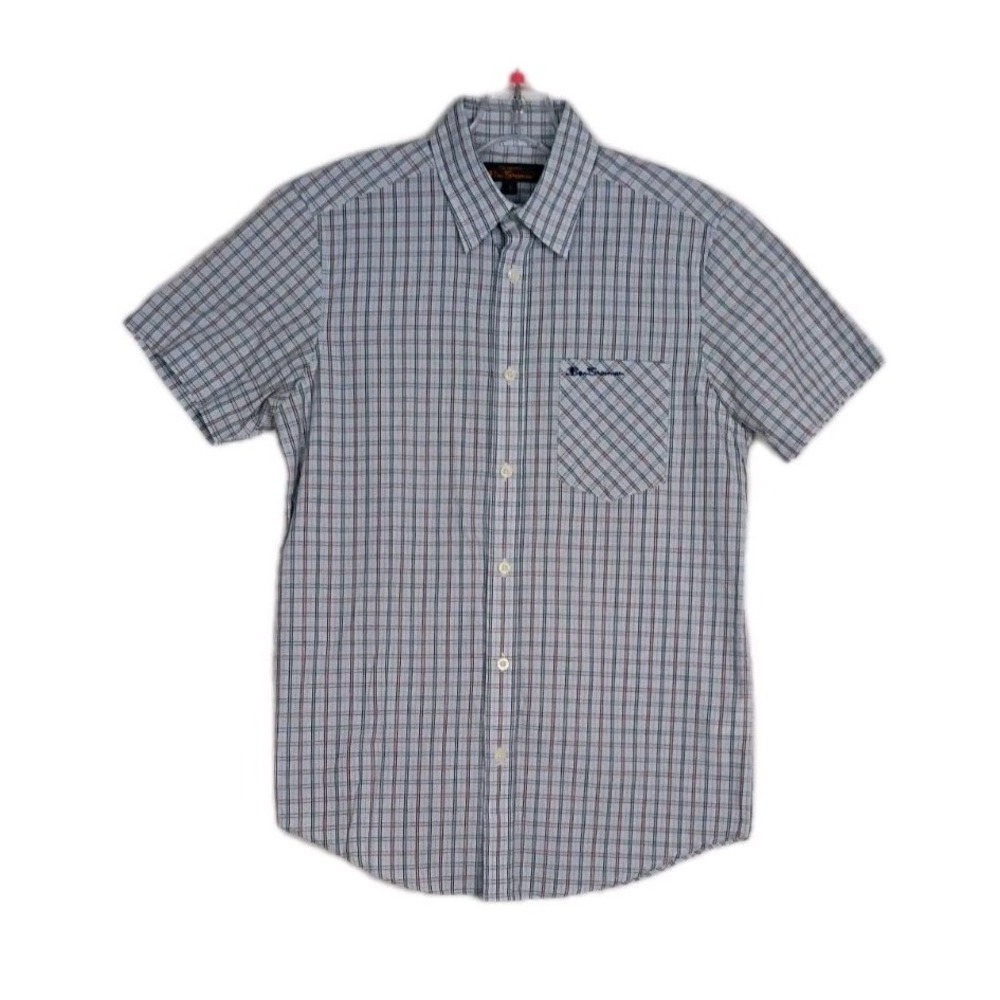 Ben Sherman Mens Blue & White Short Sleeve Button Casual Shirt Size S Button Up